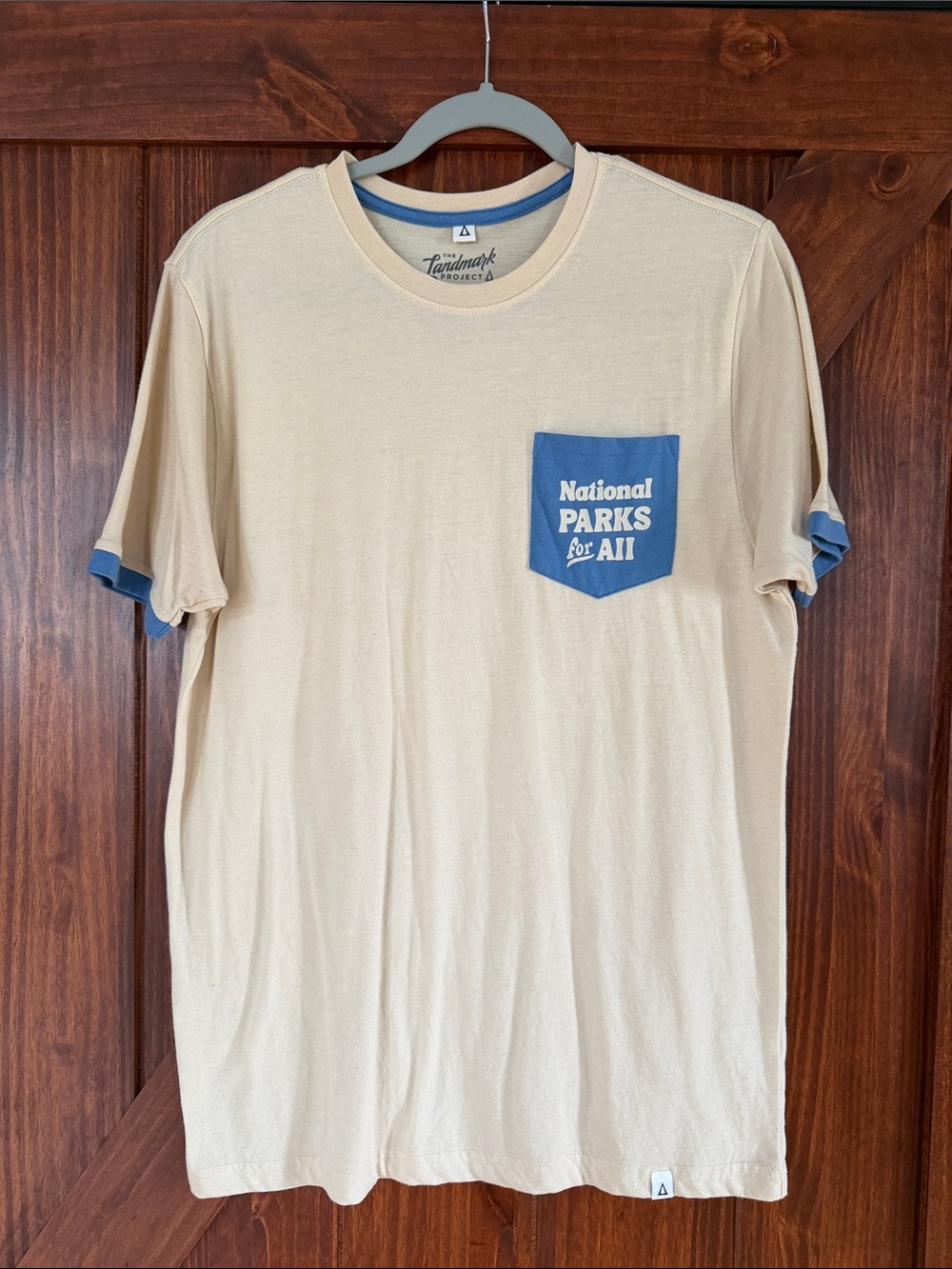 Landmark Project Cream Short Sleeve Tee with Blue Pocket